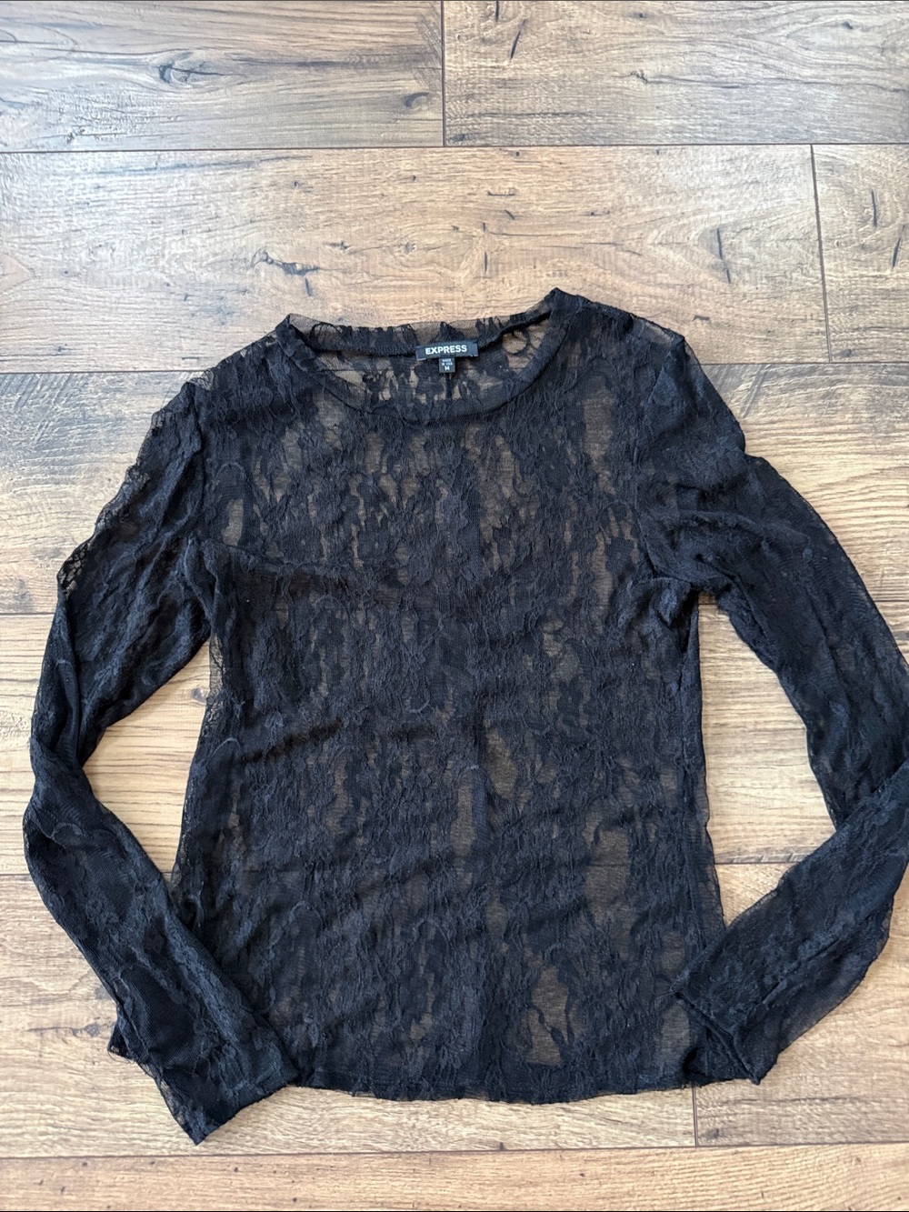 Express Black Sheer Lace Long-Sleeve Top